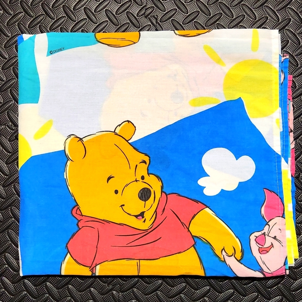 Vintage Disney Winnie The Pooh & Piglet Twin Flat Sheet 90s Kids Bedding Fabric